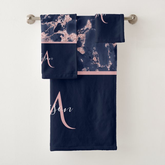 Marbre or marine et Rose Monogramme élégant luxe (En situation)