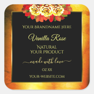 Marbre orange noir Étiquettes de produits Roses fl