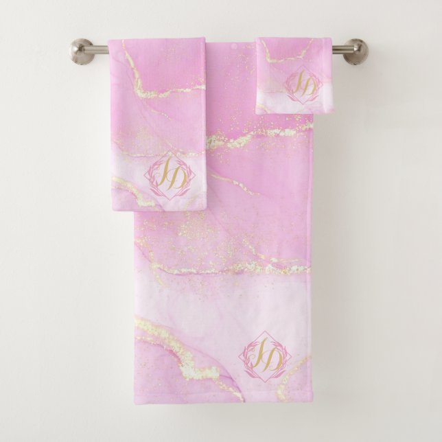 Marbré Pastel rose Or Monogramme (En situation)