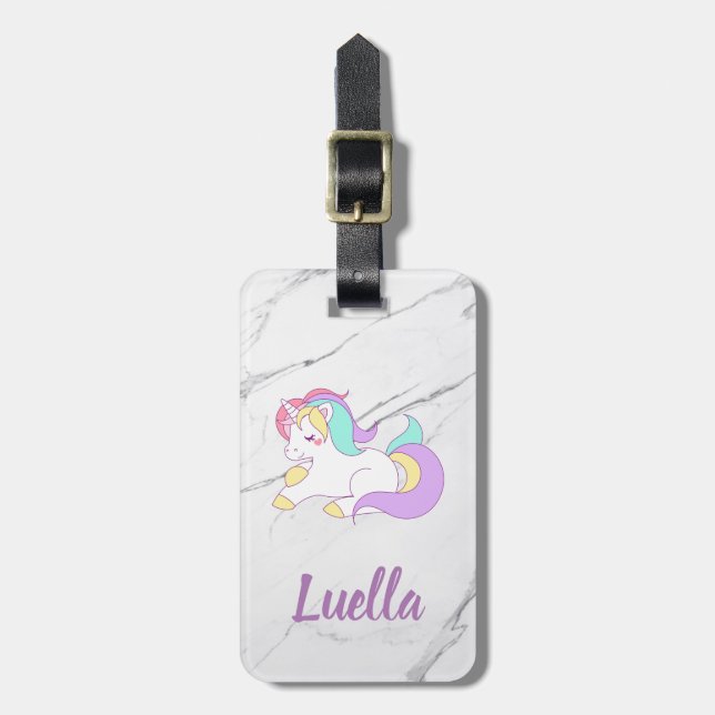 Marbre personnalisé Unicorn étiquette bagage (Devant Vertical)