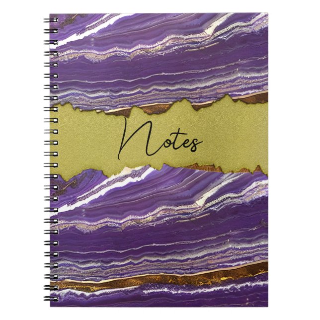 Marbre pourpre et Carnet spiral or Faux (Devant)
