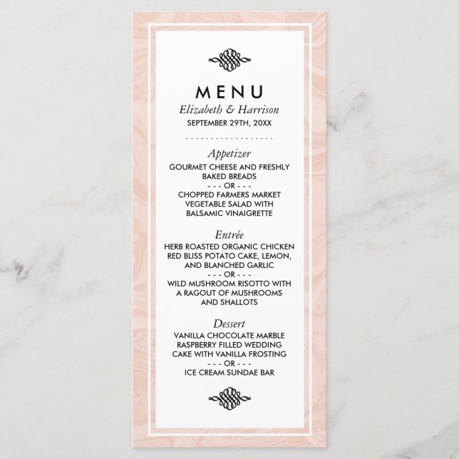 Marbre Rose Elégant Vintage Wedding Menu (Devant)