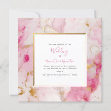 Marbre rose et or effet, faire-part de mariage