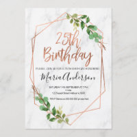 Marbre Rose Gold Foliage 25e invitation anniversai