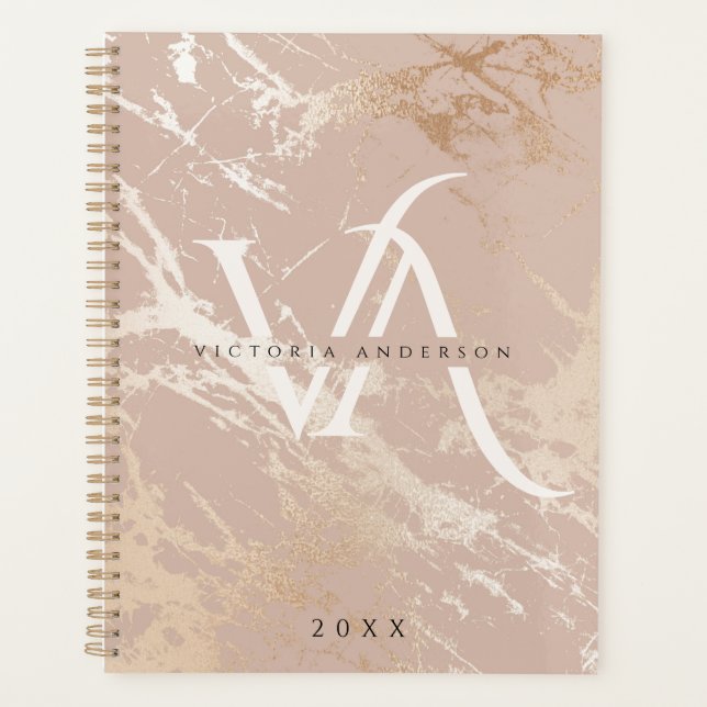 Marbre rose moderne Monogramme blanc personnalisé (Devant)