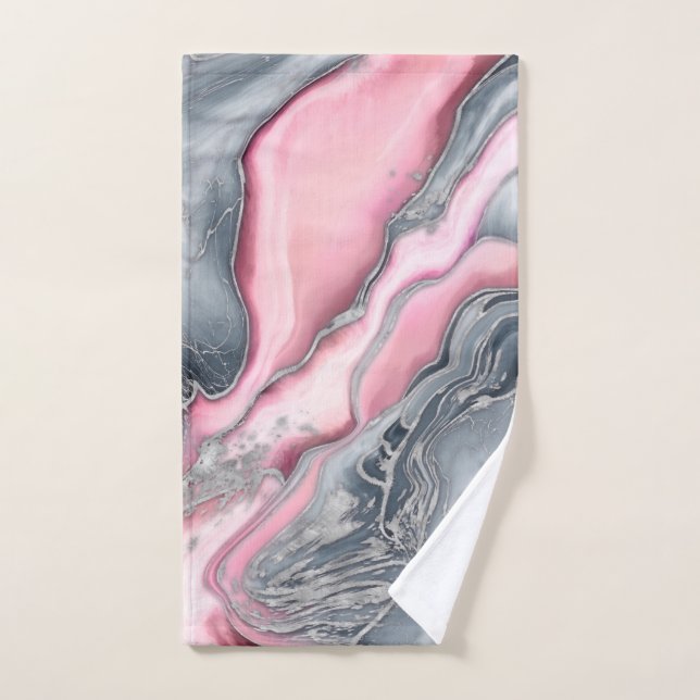 Marbre rose noir - rose pastel, gris et argent (Serviette à main)