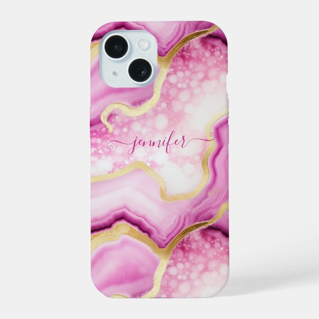 Marbre Rose Or Agate Géode Monogrammé Chic (Verso)
