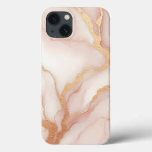 Marbre rose vif iPhone 13 Coque avec veines or