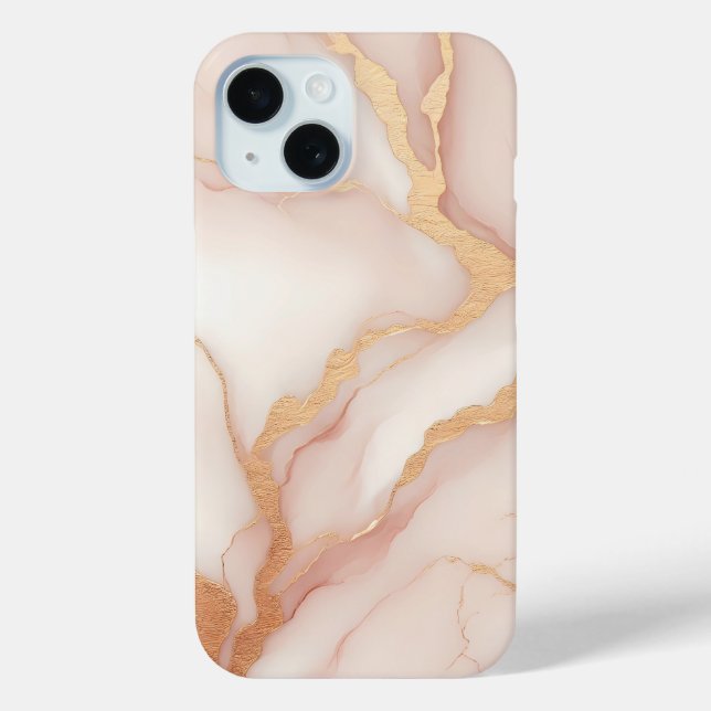 Marbre rose vif iPhone 15 Coque avec veines or (Verso)