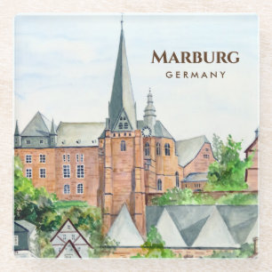 Marburg Altstadt Deutschland Stadtansicht Malerei Glasuntersetzer