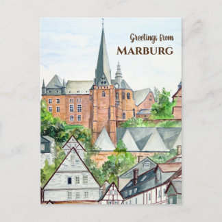 Marburg Altstadt Deutschland Stadtbild Malerei Postkarte