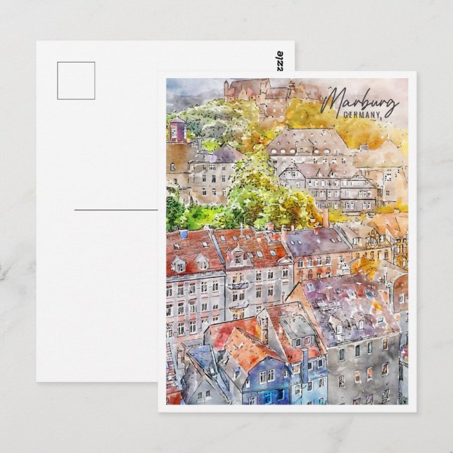 Marburg Deutschland Reisende Wasserfarben Postkarte (Vorne/Hinten)