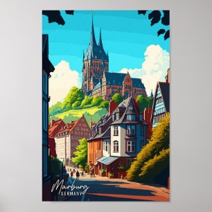 Marburg Deutschland Vintage Reise Illustration Poster