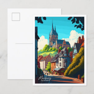 Marburg Deutschland Vintage-Reiseillustration Postkarte