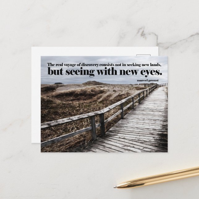 Marcel Proust inspirierendes Zitat "Neue Augen" Postkarte (Vorderseite/Rückseite Beispiel)