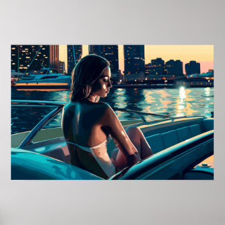 Marcela genießt einen Sonnenuntergang in Miami am Poster