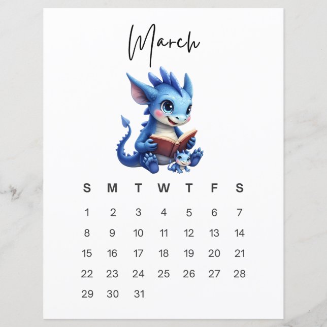 March Baby Dragon Art Print Storybook Dragon (Vorderseite)