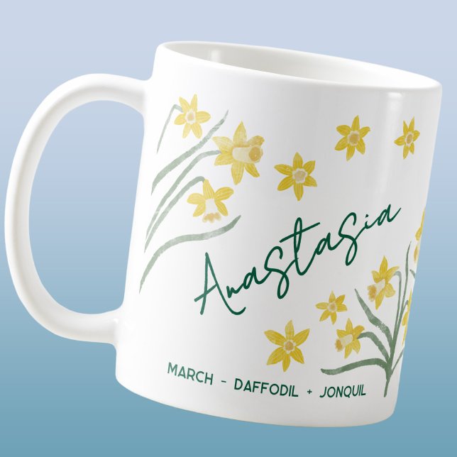 March Birth Flower Custom Name Daffodil Jonquil Kaffeetasse (March birth month flower personalized custom name daffodil jonquil coffee mug)