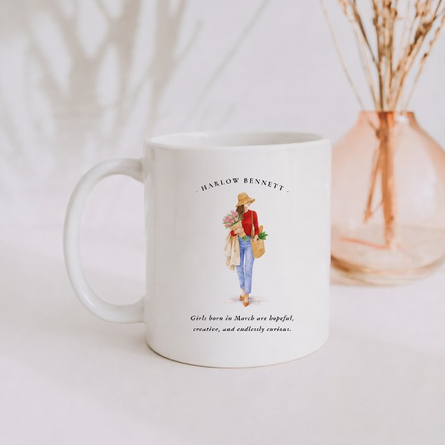 March Birth Month Girl | Monogram  Kaffeetasse (Von Creator hochgeladen)