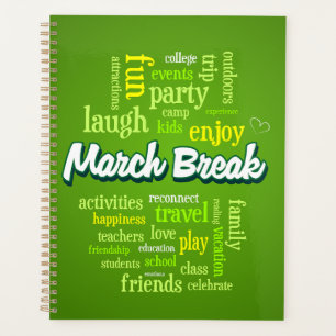 March Break Wortwolke Typografie Schulferien Planer