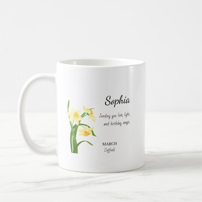 March Daffodil Personalized Birthday Kaffeetasse (Links)