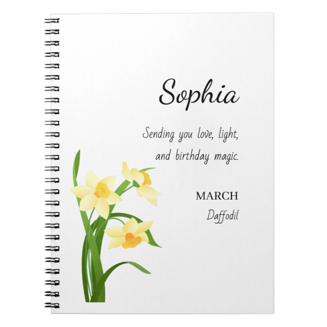 March Daffodil Personalized Birthday Notizblock (Vorderseite)