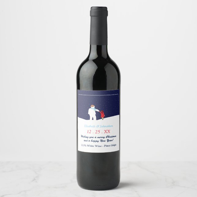 Marche Avec Étiquette De Vin De Noël Snowman (Devant)