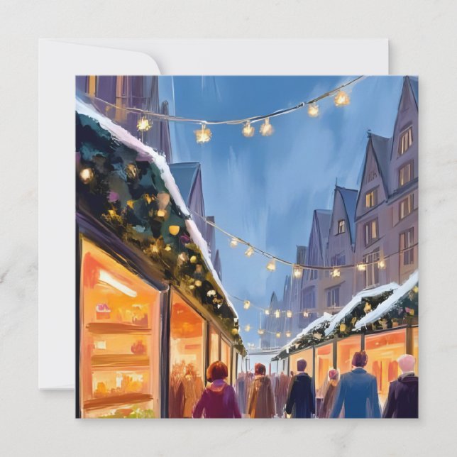 Marché des Fêtes Joyeux Noël Carte Peinte à la Mai (Devant)