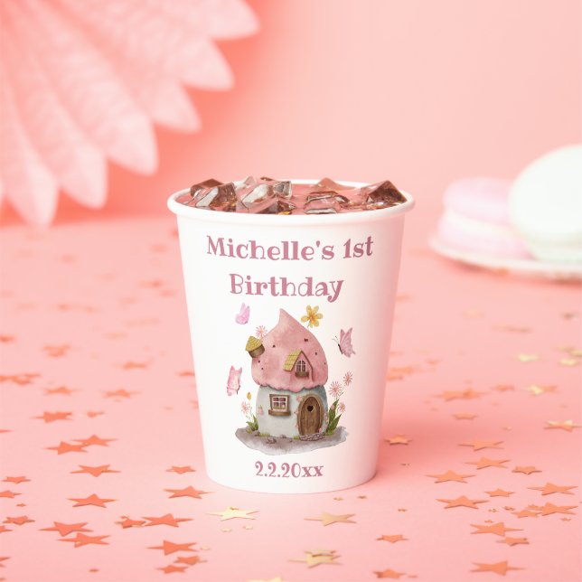 Märchen 1. Geburtstag pink niedlich Pappbecher (Insitu)