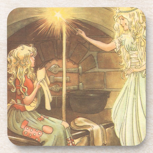 Märchen aus alter Zeit, Aschenputtel und gute Fee Untersetzer (Vorderseite)