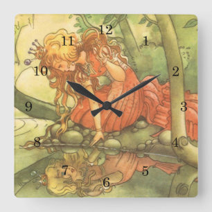 Märchen aus alter Zeit, Froschkönig Prinzessin am  Quadratische Wanduhr