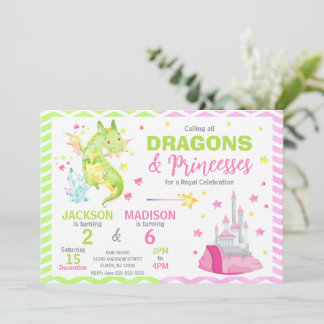 Märchen-Drache-Prinzessin-Gemeinsamer Geburtstag Einladung