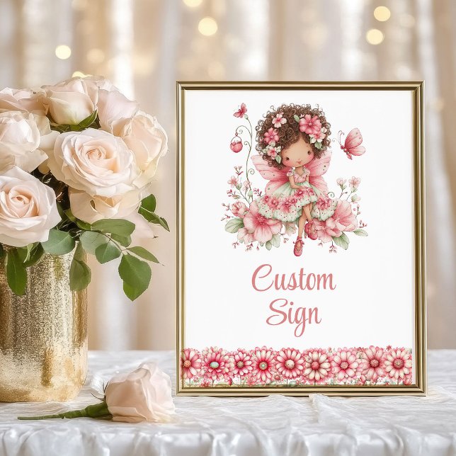 Märchen Fee Mädchen Erröten Blumen Geburtstag Benu Poster (Fairytale Fairy Girl Blush Floral Birthday Custom Sign

)