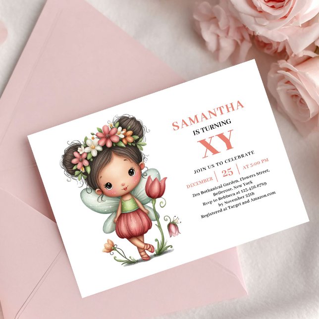 Märchen Fee Mädchen Geburtstag Rosa Einladung (Fairy Tale Fairy Girl Birthday Pink invitation)