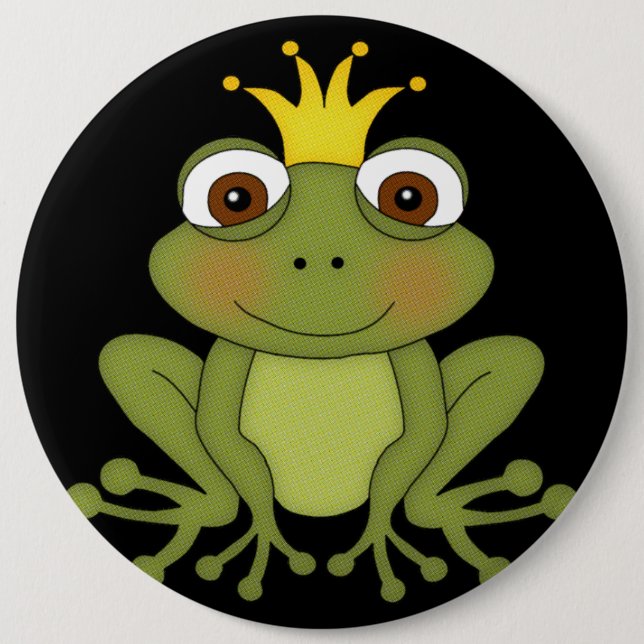 Märchen-Frosch-Prinz mit Krone Button (Vorderseite)