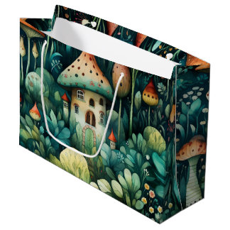 Märchen in Fairyland Mushroom House Green Orange Große Geschenktüte