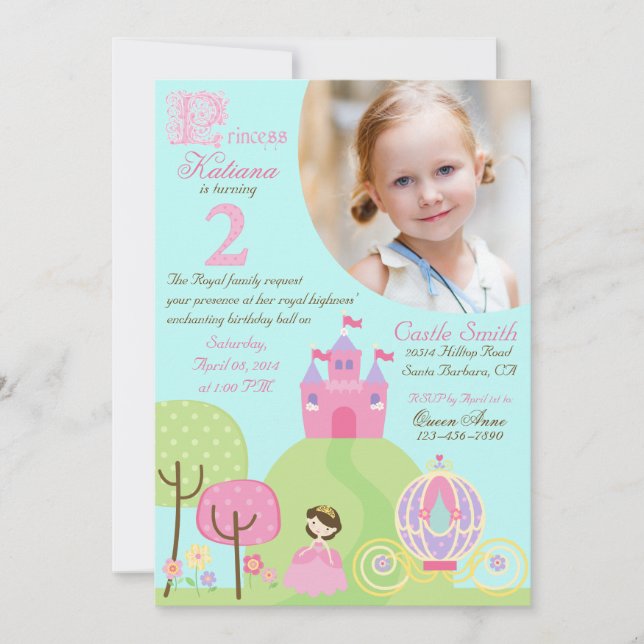 Märchen-Prinzessin Second Birthday Invitation Einladung (Vorderseite)