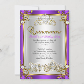 Märchen Quinceanera 15. Geburtstag Lila Gold Einladung
