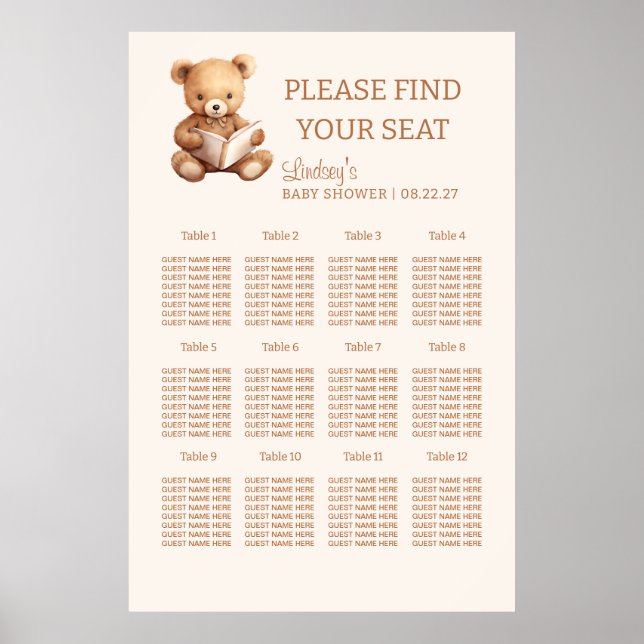 Märchen-Teddybär-Baby-Shower-Sitzplan Poster (Vorne)