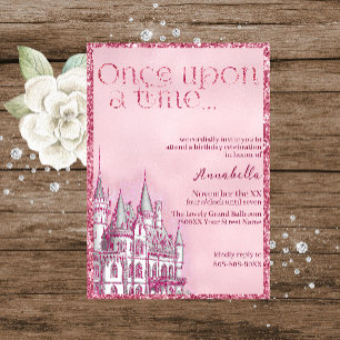 Märchen-Thema Pink Glitter Schloss Einladung