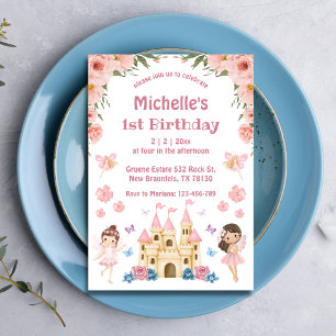 Märchen und Schlossrosa Blüte 1. Geburtstag Einladung