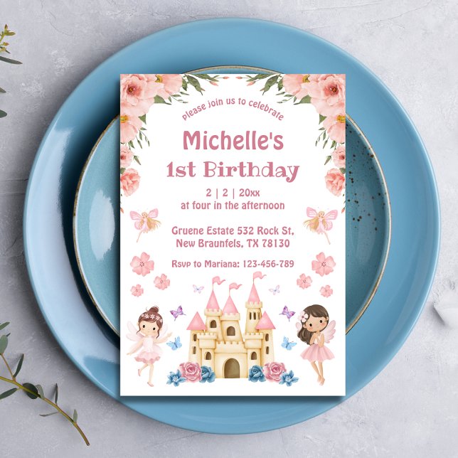 Märchen und Schlossrosa Blüte 1. Geburtstag Einladung (Von Creator hochgeladen)