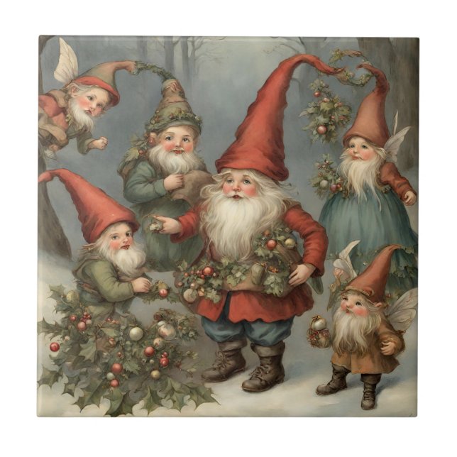Märchen-Weihnachtsgnome im Wald  Fliese (Vorderseite)