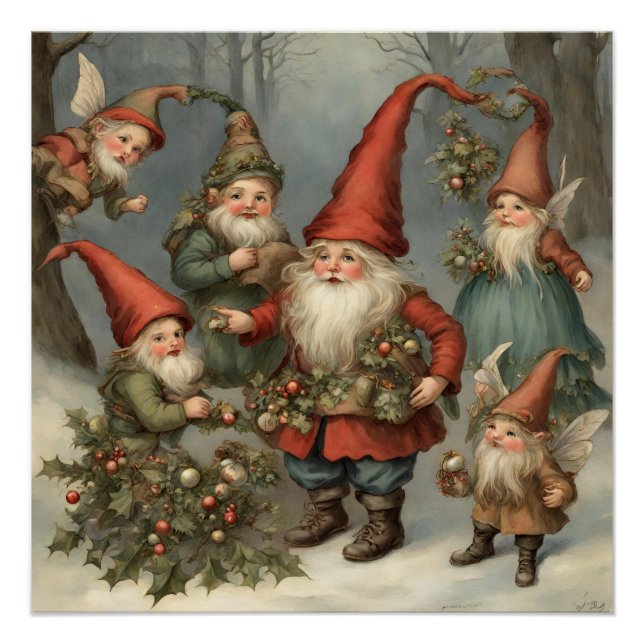 Märchen-Weihnachtsgnome im Wald  Poster (Vorderseite)