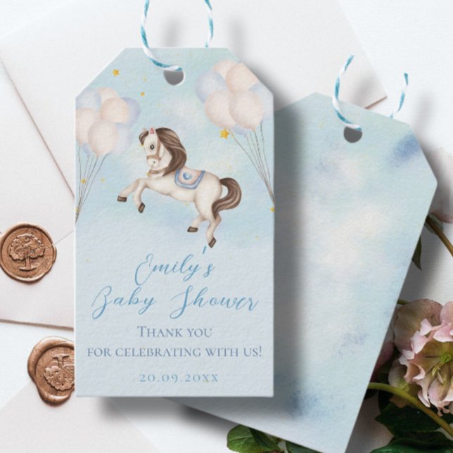 Märchenbaby Pony Blue Ballons Stars Dusche Geschenkanhänger (Von Creator hochgeladen)