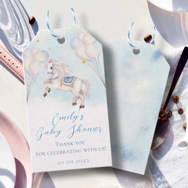 Märchenbaby Pony Blue Ballons Stars Dusche Geschenkanhänger (Von Creator hochgeladen)