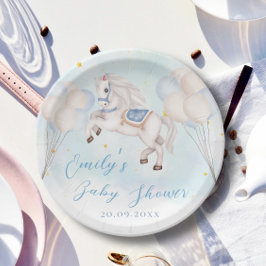 Märchenbaby Pony Blue Ballons Stars Dusche Pappteller