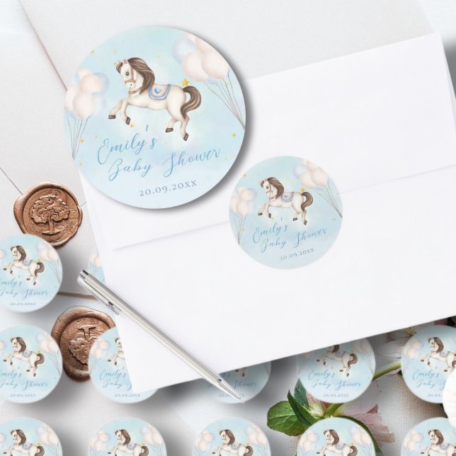 Märchenbaby Pony Blue Ballons Stern Dusche Runder Aufkleber (Von Creator hochgeladen)