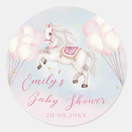 Märchenbaby Pony Rosa Ballons Stars Dusche Runder Aufkleber