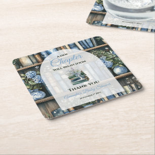 Märchenbuch Blau Junge Bibliothek Buch Baby Shower Rechteckiger Pappuntersetzer